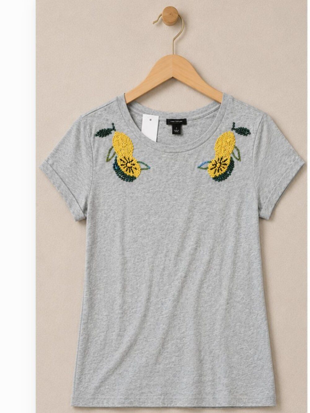 Ann Taylor Embellished Cotton Tee – Lemon Detail - Size S - NWT